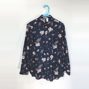 H&M Floral Print Long-Sleeve Button-up Blouse